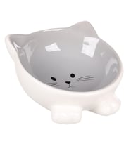 Flamingo Puzi Kedi Kulaklı Desenli Seramik Mama Ve Su Kabı Gri-125Ml