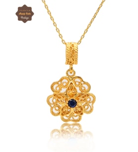 Safir Taşlı Gül Model Gold Kaplama 925 Ayar Gümüş Telkari Kolye 201025488