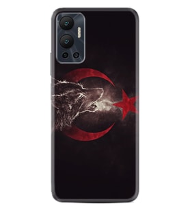 Infınix Hot 12 Kılıf Resimli Desenli Baskılı Silikon Kurt ve Ay Yıldız 1403