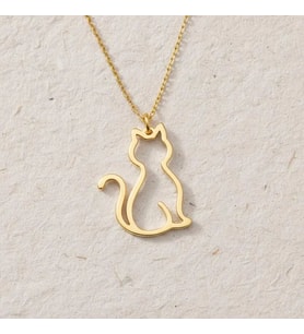 Kişiye Özel Kedi Silüet Kolye 925K Gümüş (Gold)