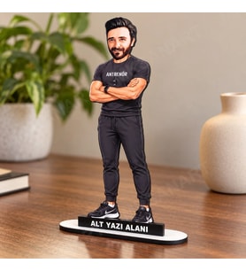 Kişiye Özel Fitnes Antrenörü Karikatürlü 18 cm MDF Masaüstü Biblo - Antrenör Hediyesi Spor Hocasına ve Teknik Direktöre Hediye