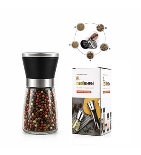 HAND GRINDER KÜÇÜK CAM HAZNELİ - PLS.KAPAKLI - KROM BELLİ TUZ - BAHARAT ÖĞÜTÜCÜ (5343)