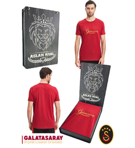 Galatasaray Orijinal Lisanslı Kırmızı Erkek T-Shirt Hediyelik Ahşap Kutulu (Kırmızı)