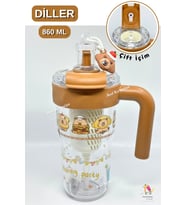 Diller Figürlü 860ML Kulplu Süzgeçli Matara (Kahverengi)
