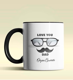 Kişiye Özel Love You Dad 2 Tasarımlı Siyah Kupa Bardak (Siyah)