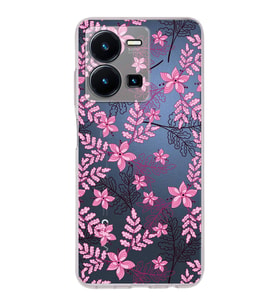 PrintiFy Vivo Y35 Uyumlu Kamera Korumalı Floral Pembe Tasarımlı Şeffaf Silikon Kılıf