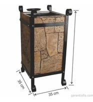 Garanti Metal 2105 Taş Dekorlu Kül Tablalı Kare Ahşap Bahçe Tipi Çöp Kovası (45 Litre)