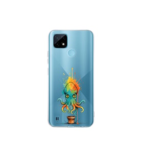 Realme C21 ile uyumlu Splash ahtapot tasarımlı şeffaf silikon kılıf