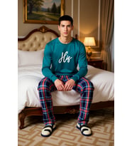 Erkek Kareli Pijama Takımı Bisiklet Yaka Sweatshirt Pantolon Fonksiyonel Dayanıklı Estetik