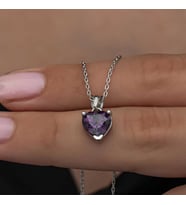 925 Ayar Gümüş Mor Taşlı Kalpli Kadın Kolye
