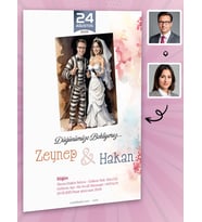 Karikatürlü Kişiye Özel Düğün Nişan Kına Davetiyesi 50 Adet Beyaz Zarflı 7016