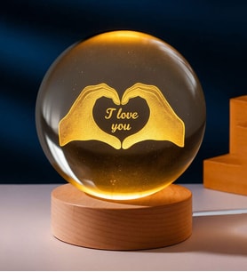 BK Gift 3D Led Işıklı Kalpli Kristal Cam Küre Gece Lambası, Ev Hediyesi, Doğum Günü Hediyesi