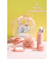 Porsima 3143 Tavşan Figürlü Seyahat Seti - Diş Fırçası Kutusu Banyo Lifi Sabun Kutusu Seyahat Çantası Pembe
