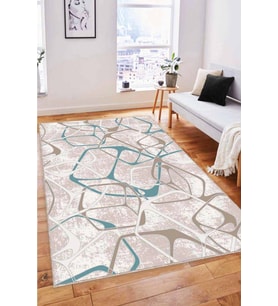 Turkuaz Geometrik Kaymaz Tabanlı Dekoratif Halı LK008 - 100 x 160 cm