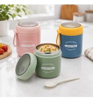 Paslanmaz Çelik Yemek Termosu 530 ml, Kaşıklı Taşınabilir Yemek Kabı, Çelik İç Hazneli Lunch Box, Askılı Kapaklı Saklama Kabı, Pembe Yeşil Mavi Renk Seçenekli