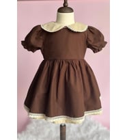 DANTEL DETAYLI BEBE YAKA KAHVE CAMEL VİNTAGE KIZ ÇOCUK BEBEK BAYRAM ELBİSE (Kahverengi)