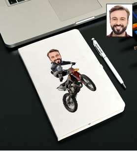 Kişiye Özel Motorcu Tasarımlı Karikatürlü Beyaz Defter Kalem Seti 109