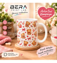 Bera Print Lab Ayıcıklı ve Kalp Desenli Seramik Kupa Bardak – Sevimli Tasarım