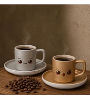 BK Gift 2'li Gümüş ve Gold Renkli Emoji Yüz Tasarımlı Seramik Türk Kahvesi Fincanı Takımı-8