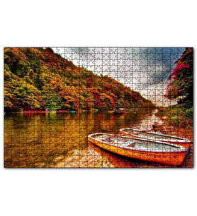 Cakapuzzle Sonbahar Renklerinde Orman Nehirde Kayıklar Puzzle Yapboz MDF (Ahşap) (120 Parça)