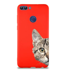 Huawei P Smart Soft Premier Kapak Catface Tasarımlı Silikon Kılıf - Kırmızı (Şeffaf)