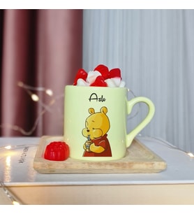Winnie The Pooh Tasarımlı Kişiye Özel Sarı Türk Kahvesi Fincanı