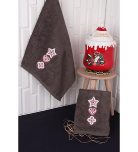 %100 Pamuk 50x80 Christmas Yılbaşı El Havlusu (Kahverengi)
