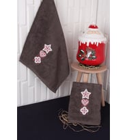 %100 Pamuk 50x80 Christmas Yılbaşı El Havlusu (Kahverengi)