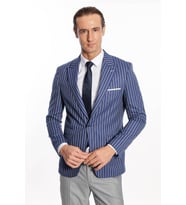 Çizgili Slim Fit Mavi Erkek Ceket - Wessi
