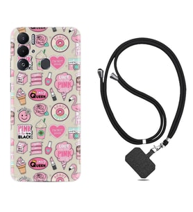 Tecno Pova Neo Kılıf Resimli Boyun Askılı İpli Desenli Silikon Donut Flamingo 1415