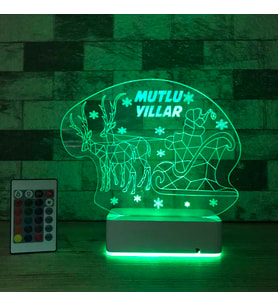 Kişiye Özel Mutlu Yıllar 3D 16 Renk Dekoratif Led Lamba