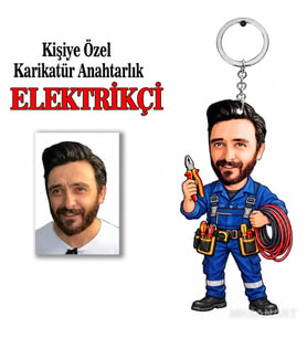 Kişiye Özel Kişiye Elektrikçi Anahtarlık Karikatürlü 8 cm MDF Anahtarlık - Kişiye Elektrikçi Anahtarlık Hediyesi Usta ve Teknik Meslek Hediyesi