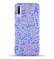 Samsung Galaxy A70 Uyumlu Lansman Kılıf Hello Kitty Tasarımlı İçi Kadife Kapak-Lila (Şeffaf)