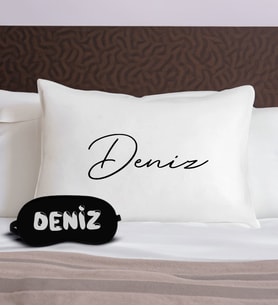 BK Gift Kişiye Özel İsimli Pamuklu Yastık Kılıfı ve Göz Bandı Uyku Seti-6, Tasarım Ev Tekstili, Uyku Bandı, Ev Hediyesi