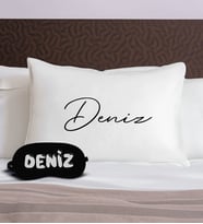BK Gift Kişiye Özel İsimli Pamuklu Yastık Kılıfı ve Göz Bandı Uyku Seti-6, Tasarım Ev Tekstili, Uyku Bandı, Ev Hediyesi