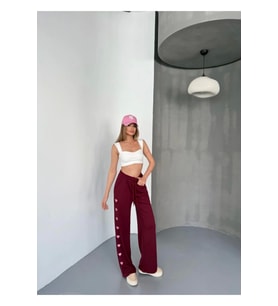 Osy Modal Yumuşak Dokulu Kumaş Nakış Işlemeli Rahat Bol Paça Eşofman Pantalon - Bordo