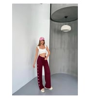 Osy Modal Yumuşak Dokulu Kumaş Nakış Işlemeli Rahat Bol Paça Eşofman Pantalon - Bordo