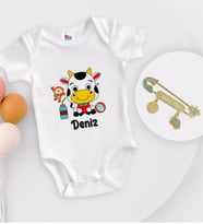 BK Kids Kişiye Özel İsimli Beyaz Bebek Body Zıbın ve Erkek Bebek İğnesi Hediye Seti-31