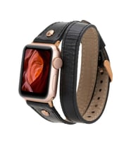 Apple Watch Uyumlu Deri Kordon 42-44-45mm DT RG RST1 (Siyah)