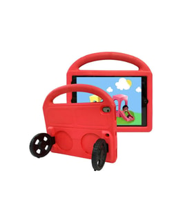 Apple iPad 10.2 (9.Nesil) Uyumlu Zore Wheel Car Tekerlek Standlı Tablet Eva Silikon Kılıf (Kırmızı)