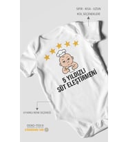 5 Yıldızlı Süt Eleştirmeni Baskılı Bebek Zıbını – Çıtçıtlı Body 8 Renk  %100 Pamuk Kısa Kol (Beyaz)