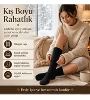 Giyim Kadın Siyah Kışlık Termal Uzun Çorap 12'li Dikişsiz Havlu, Sıcak Tutan, Güçlü Topuk Burun
