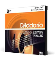 D'Addario EJ10-3D Phosphor Bronze Serisi Akustik Gitar Tel Seti (Extra Light - 10-47 - 80/20 Bronze)