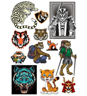 Kaplan Tiger Sticker Set-2 12 Parça Telefon, Tablet, Defter, Laptop Sticker