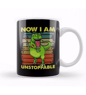 Now I Am Unstoppable TRex Funny Dinosaur Arms Pun Kupa Bardak Porselen