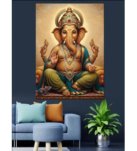 Altın Ganesha Dini Resim Dekoratif Kanvas - Mdf Ahşap Tablo