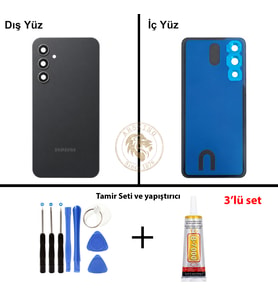 Samsung A54 Siyah Arka Pil Kapağı Batarya Kapağı Lazer Kesim + Yapıştırıcı ve Vida Seti