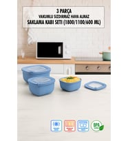Kare 3 Parça Vakumlu Sızdırmaz Ha Almaz Saklama Kabı Seti Mi (1800/1100/600 Ml)