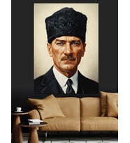 Kalpaklı Atatürk Portre Fotoğrafı Dekoratif Kanvas - Mdf Ahşap Tablo