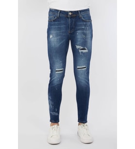 Erkek Skinny Ripped Patch Detaylı Jean Koyu Mavi